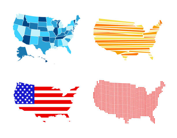 ilustrações, clipart, desenhos animados e ícones de ilustração vetorial do mapa dos eua - map cartography washington dc tennessee