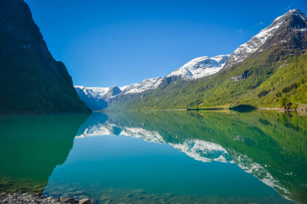 istock Norway, lakes, waterfall, reflections, mountain, snow, glacier 1226869029
