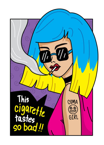 illustrazioni stock, clip art, cartoni animati e icone di tendenza di la ragazza fuma la sigaretta nel modo sbagliato. - girl sunglasses 80s