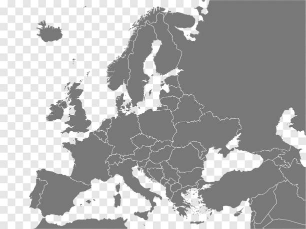 karte europa vektor. grau ähnliche europa karte leere vektor auf transparentem hintergrund.  grau ähnliche europa-karte mit grenzen aller länder und türkei, israel, armenien, georgien, aserbaidschan. eps10. - europa stock-grafiken, -clipart, -cartoons und -symbole