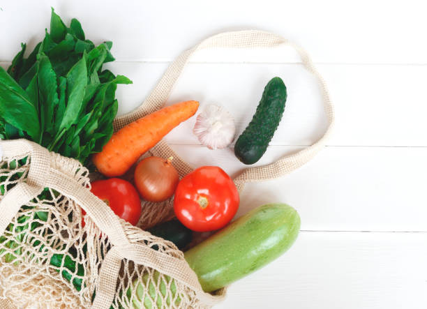 istock Package-free shopping. Eco friendly bag with vegetables. Zero waste concept 1226875404