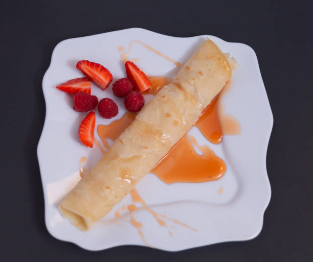 istock White plate with pancake, jam and fruits 1226881552