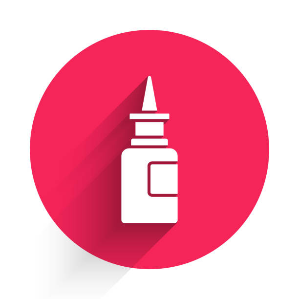 White Bottle nasal spray icon isolated with long shadow. Red circle button. Vector Illustration White Bottle nasal spray icon isolated with long shadow. Red circle button. Vector Illustration nasal spray stock illustrations