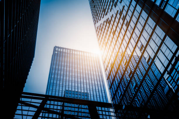 istock Low angle view of modern metallic skyscrapers 1226883209