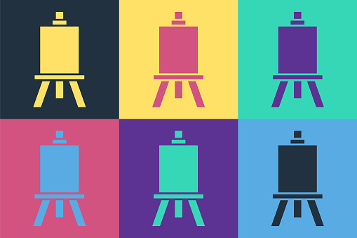 Pop art Wood easel or painting art boards icon isolated on color background. Vector Illustration