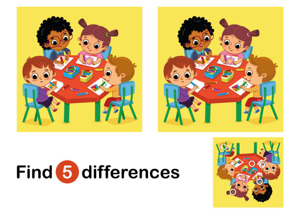 stockillustraties, clipart, cartoons en iconen met vind 5 verschillen onderwijs spel voor kinderen. - cultuurverschillen