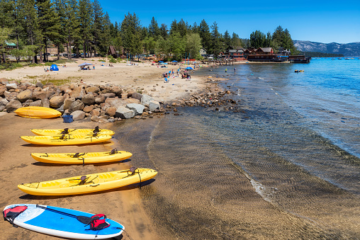 Beach kayaks in Lake Tahoe, California