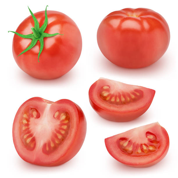 istock Set of fresh red tomatoes isolated on a white background. 1226886984