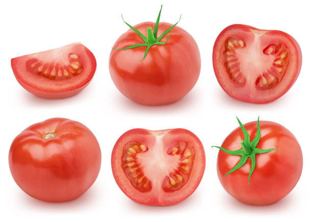 istock Set of fresh red tomatoes isolated on a white background. 1226887184
