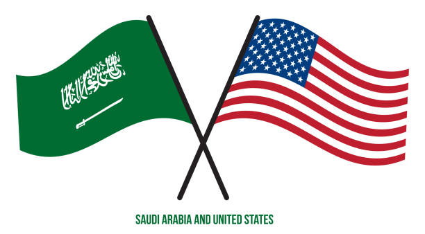 istock Saudi Arabia and United States Flags Crossed Flat Style. Official Proportion. Correct Colors 1226887397