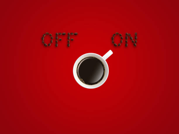istock White cup coffee with switcher on off coffee beans button on red background. 1226888811