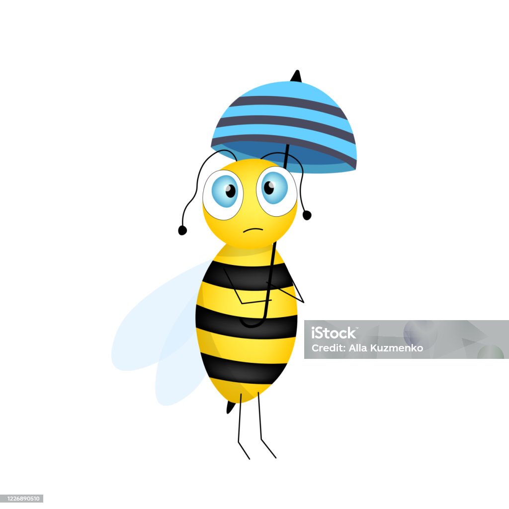 Hoạt Hình Linh Vật Ong Dễ Thương Con Ong Buồn Với Chiếc Ô Màu Xanh ...