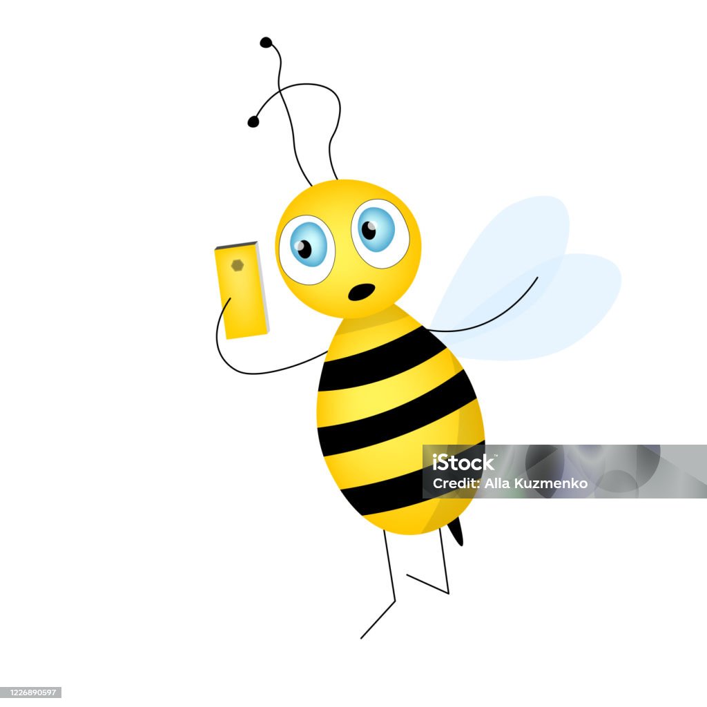 Hoạt Hình Linh Vật Ong Dễ Thương Một Con Ong Vui Vẻ Với Điện Thoại ...