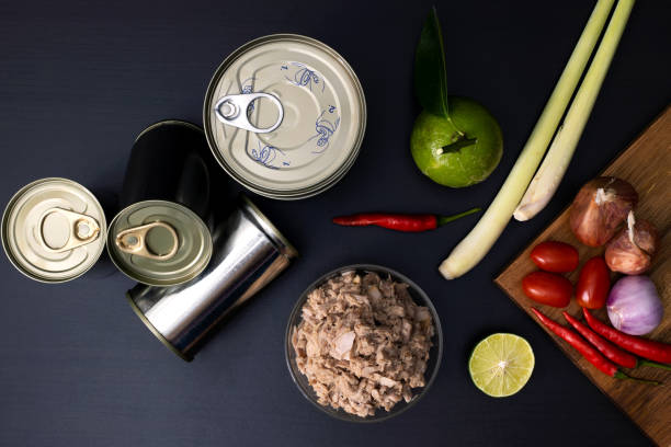 istock Canned tuna food with fresh vegetables. 1226895745