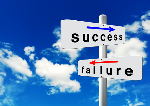 Success and failure sign and blue sky