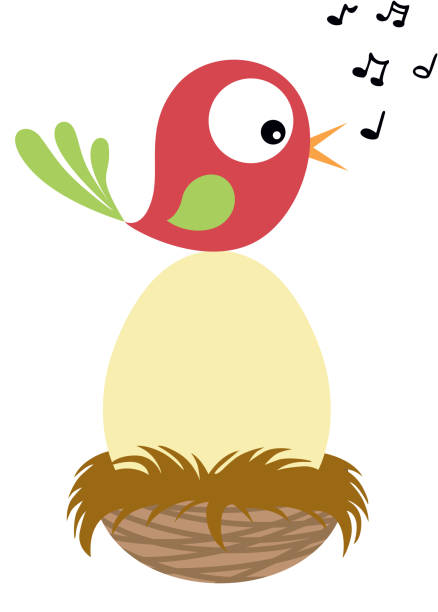 ilustrações de stock, clip art, desenhos animados e ícones de cute bird singing on top of egg in nest - beautiful friendship wildlife nature