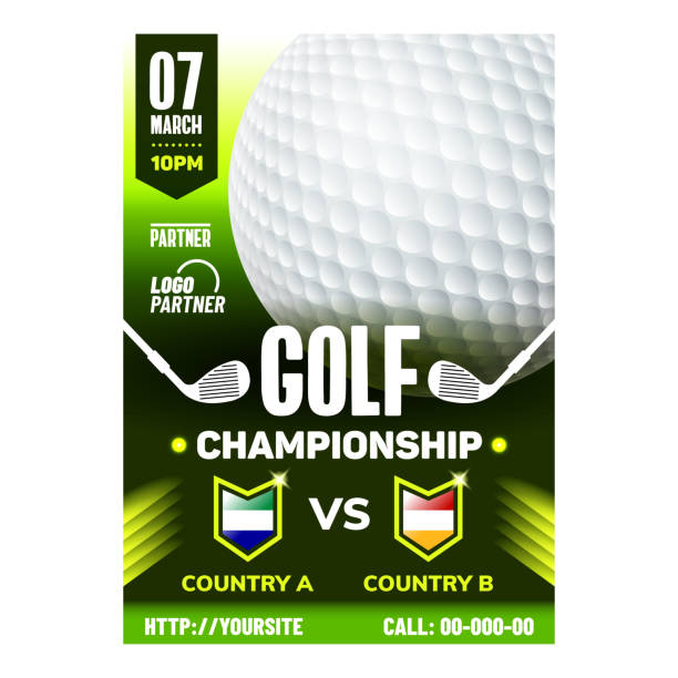 Golf Country Club Leisure Sport Banner Vector Golf Country Club Leisure Sport Banner Vector. Gaming White Ball And Golf Stick Tool For Play Game On Grass Field. Participant Active Recreational Sportive Game. Concept Template Illustration golf bookies promotional codes stock illustrations