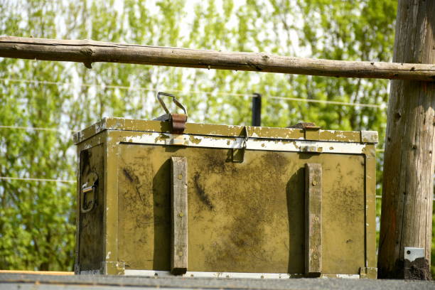 istock A close up on an old abandoned and rusty military box used during the Second World War to store ammo and supplies with metal clamps and fasteners seen in the middle of a forest in Poland 1226903546