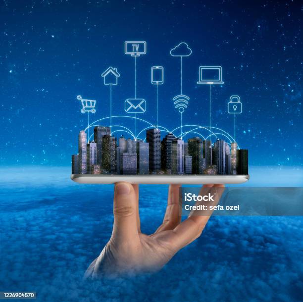 Smart City And Modern Building Find With Technology Stock Photo - Download Image Now