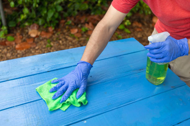 istock Wiping down a picnic table on a school during covid-19 1226905723