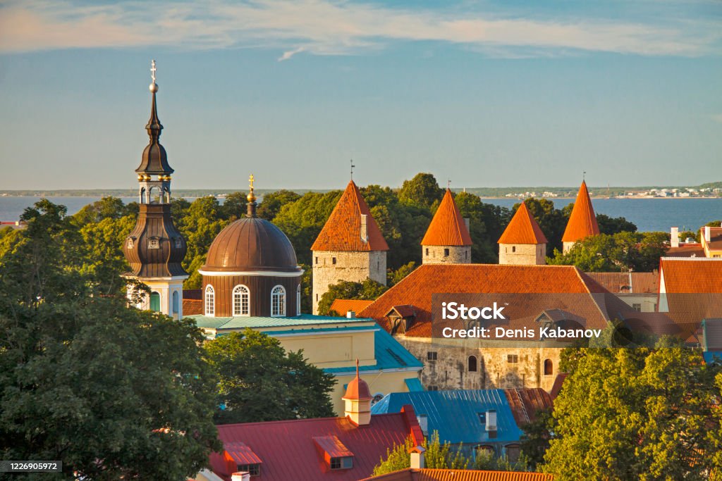 Old city towers. Tallinn, Estonia Estonia - Tallinn - The walls, towers and spires of tallin old city, unesco world heritage site Architectural Dome Stock Photo