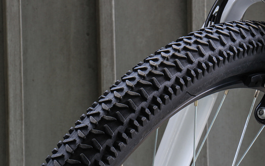 Close-up of new mountain bike tire tread.