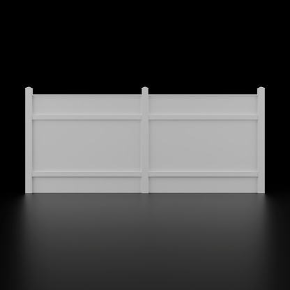 fragment or section of a white modern fence isolated on a black background, 3d rendering