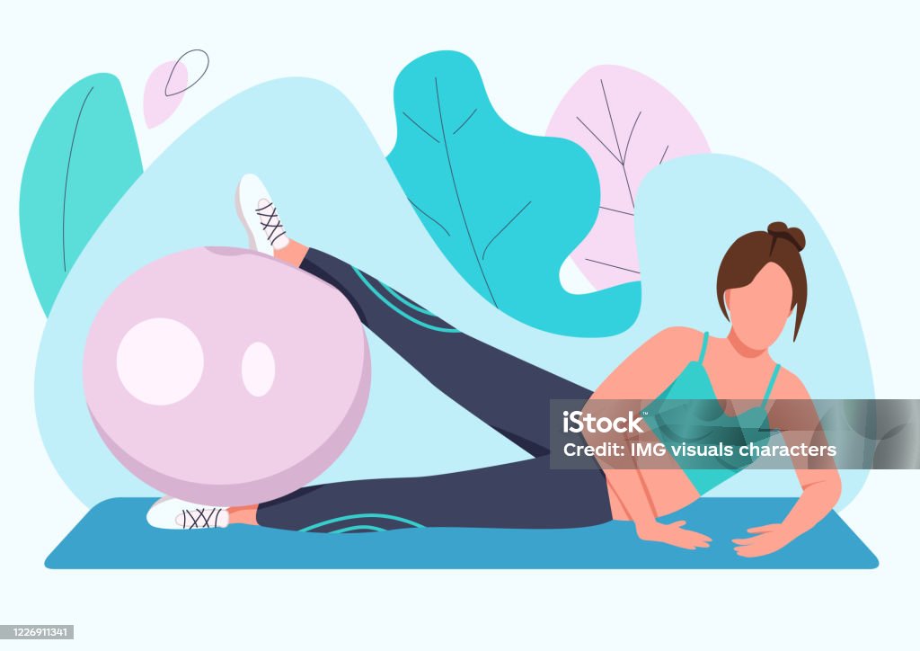 Stability Training Animation Woman Training With Stability Ball Flat Color Vector Faceless Character ...