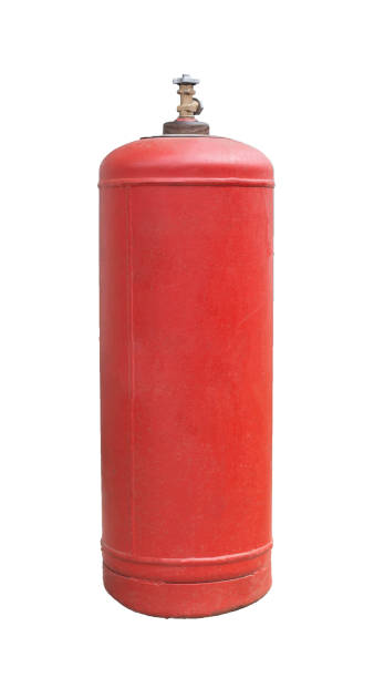 istock Red propane gas bottle for home on a white background, isolate, gasbag 1226914306