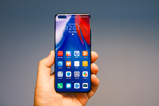 SAIGON, MAY 2020 - Newly launched Huawei P40 Pro smartphone is displayed for editorial purposes