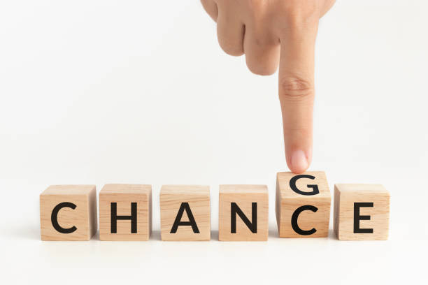 istock hand flip wooden cube with word change to chance. self improvement, personal development for skills and qualities and career growth or change yourself concept 1226916247