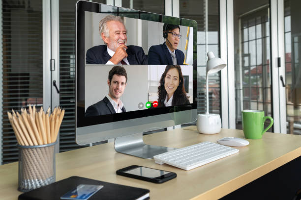 istock Video call business people meeting on virtual workplace or remote office 1226916606