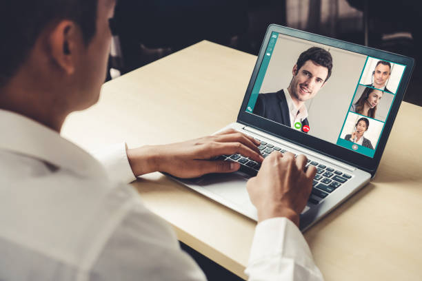 istock Video call business people meeting on virtual workplace or remote office 1226916758