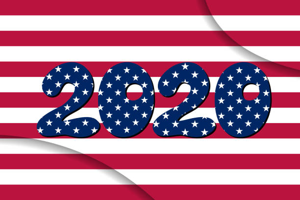 istock USA vote 2020.Text with American flag inside the text. Vector illustration on striped background. American flag in letters. National emblem. Patriotic illustration. 1226918788