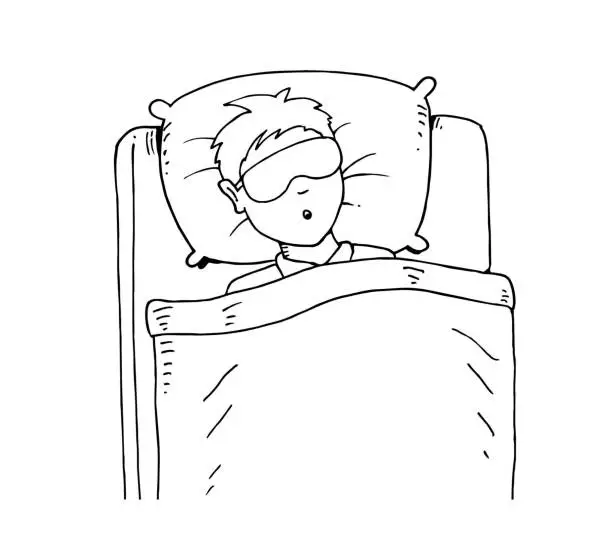 Vector illustration of Hand drawn cartoon boy sleeping