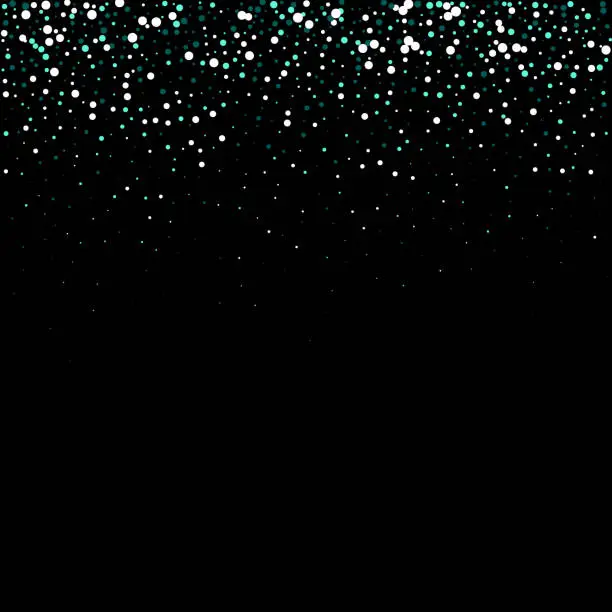 Vector illustration of Blue, cyan, turquoise stars, shiny confetti. Scattered little sparkling, glitter elements. Random stellar falling on black background. New Year Christmas background. Vector illustration. - Vektorgrafik