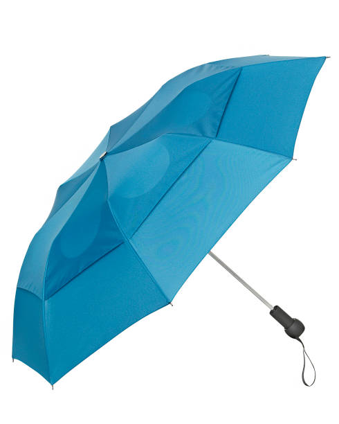 синий телескопический ливнезащитный зонтик с траекторией отсечения - stormproof стоковые фото и изображения