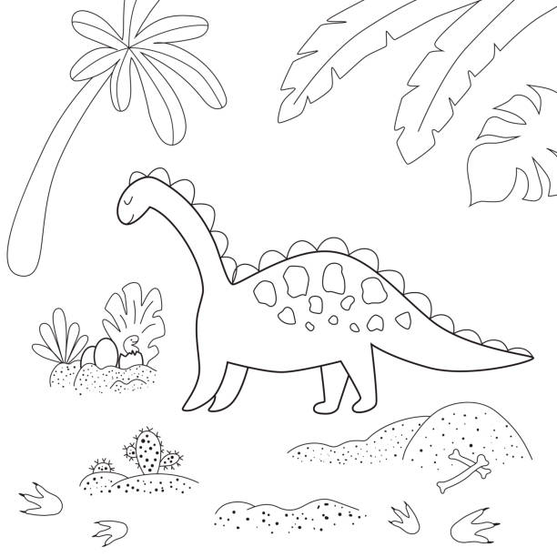 Ilustración de Página Para Colorear Dinosaurios Lindo Dinosaurio De Dibujos  Animados Y Su Nido Con Pequeño Dino Blanco Y Negro Para Colorear Libro y  más Vectores Libres de Derechos de Blanco -