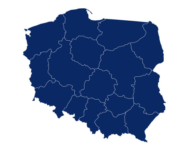 ilustraciones, imágenes clip art, dibujos animados e iconos de stock de mapa de polonia con regiones y fronteras - polonia