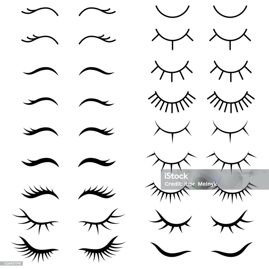 Pretty Cute Beauty Mascara Face Makeup Closed Girl With Shiny Beautiful Black Eyelashes Open And Closed Hand Eyes Illustration - Download Image Now - iStock