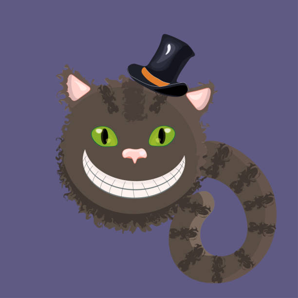 チェシャ猫はストーブの帽子をかぶって不思議の国のアリスを形成します。 - stovepipe hat点のイラスト素材／クリップアート素材／マンガ素材／アイコン素材