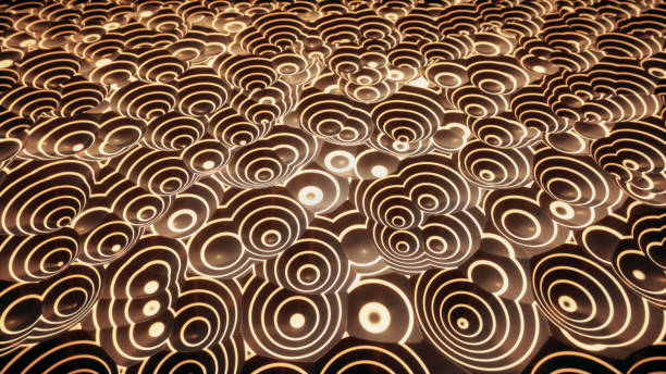 Artificial circular sound wave pattern surface background with many small grooves and holes