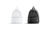 Blank black and white closed backpack with zipper mockup, isolated