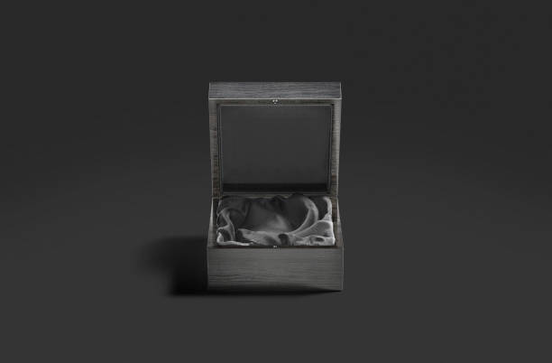 istock Blank black opened wood gift box mockup, dark background 1226934627