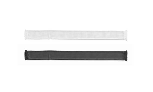 Blank black and white knitted soccer scarf mockup, top view