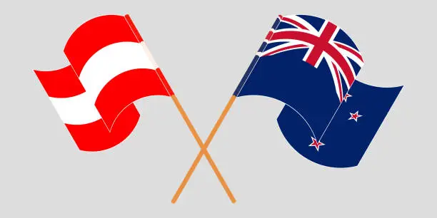 Vector illustration of Crossed and waving flags of New Zealand and Austria