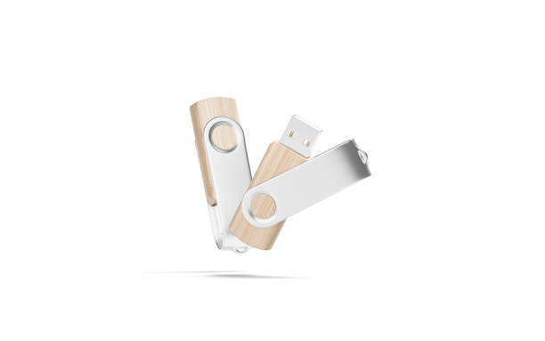 Blank wood opened and closed usb stick mockup, no gravity Blank wood opened and closed usb stick mockup, no gravity, 3d rendering. Empty sporage micro netstick for pc mock up, isolated. Clear digital portable modem mokcup template. wooden flash drive stock pictures, royalty-free photos & images