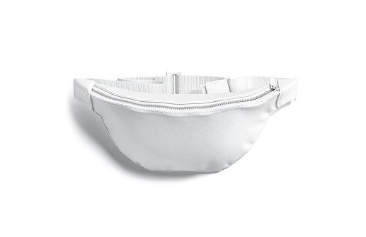 Bolso de cintura blanco en blanco simular acostado, vista superior photo