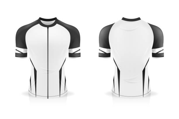 spezifikation radfahren jersey vorlage. mock-up sport t shirt rundhalsuniform für fahrradbekleidung. vector illustration design, separate arbeitsebenen . - short cycle stock-grafiken, -clipart, -cartoons und -symbole