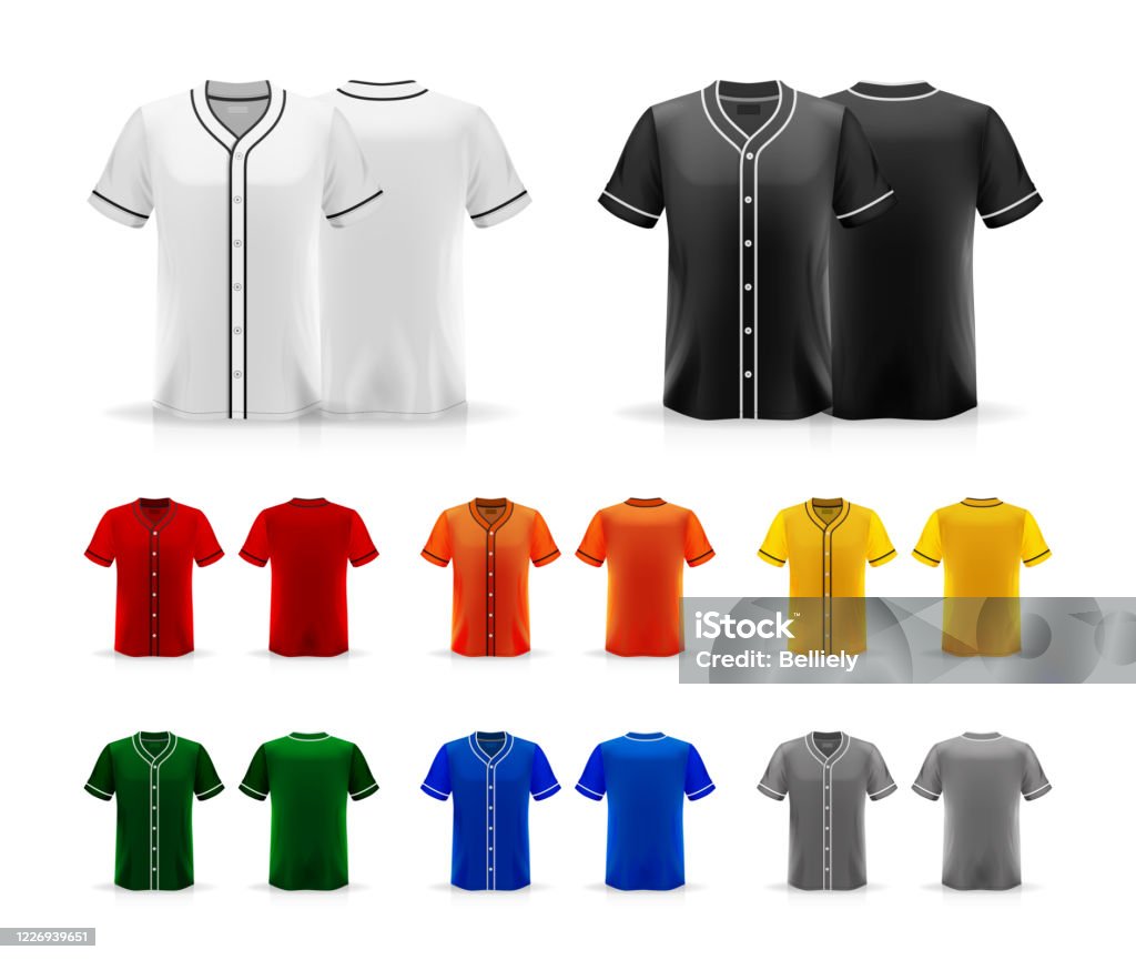 Specification Baseball Jersey T Shirt Mockup Collection Set Isolated On  White Background Blank Space On The Shirt For The Design And Placing  Elements Blank For Printing Vector Illustration Stock Illustration -  Download